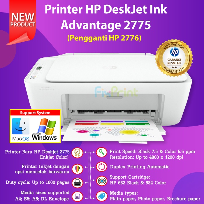 Printer HP Deskjet Ink Advantage 2336 2335 2337 NEW ORI RESMI Print Scan Copy A4 Cetak Max F4 Usb Penerus HP Deskjet 2135, Hp 2775 2776 with WiFi Wireless Black Color Photo Printer Kuliah Multifungsi All In One Termurah