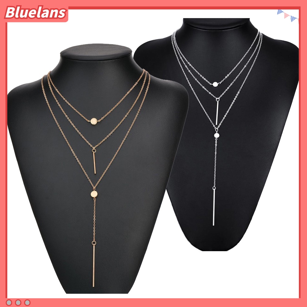 Bluelans Fashion Women 3 Layers Beads Bar Tassel Charm Pendant Chain Necklace Jewelry