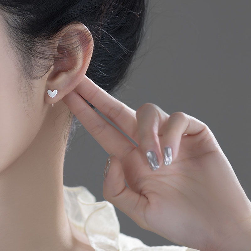 Anting Kait Bentuk Hati Lapis Silver Untuk Wanita