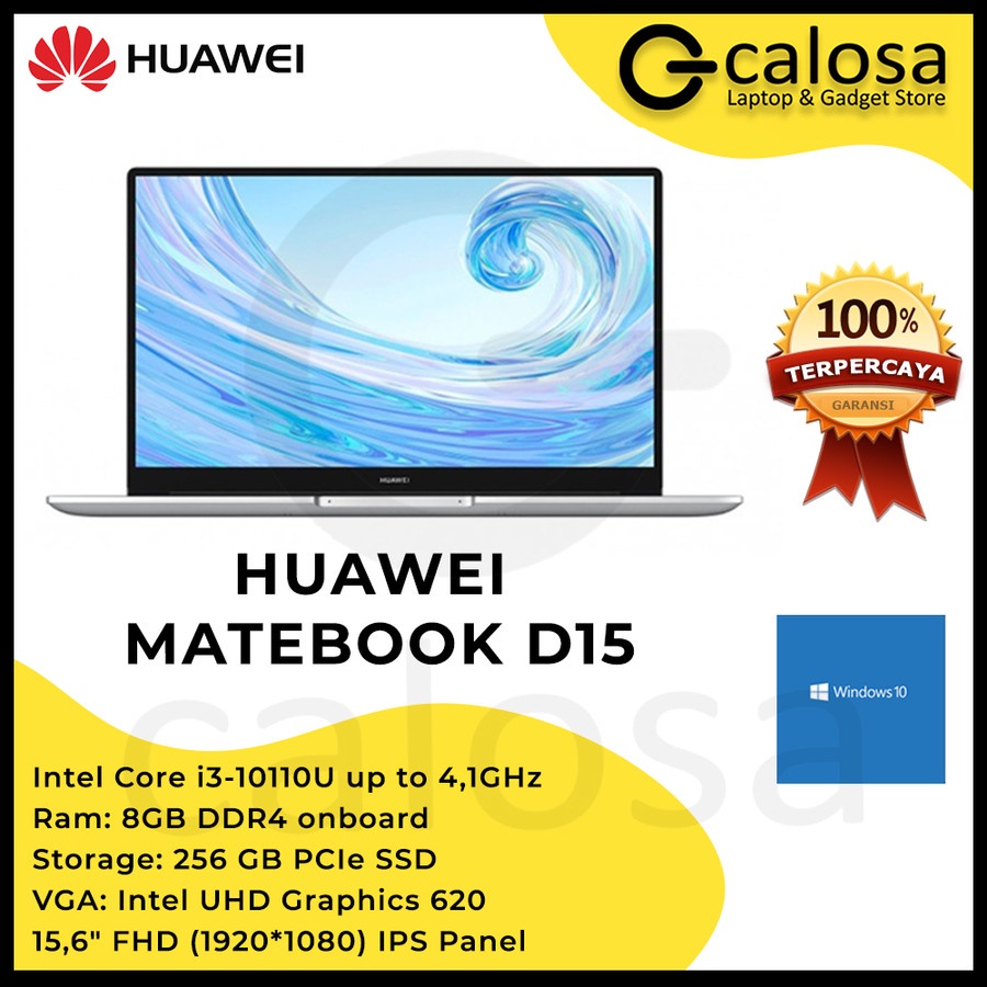 HUAWEI MATEBOOK D15 I3 10110U 15.6 UMA WIN 10 4GB RAM 256GB SSD GARANSI RESMI LAPTOP SEKOLAH DAN BEK