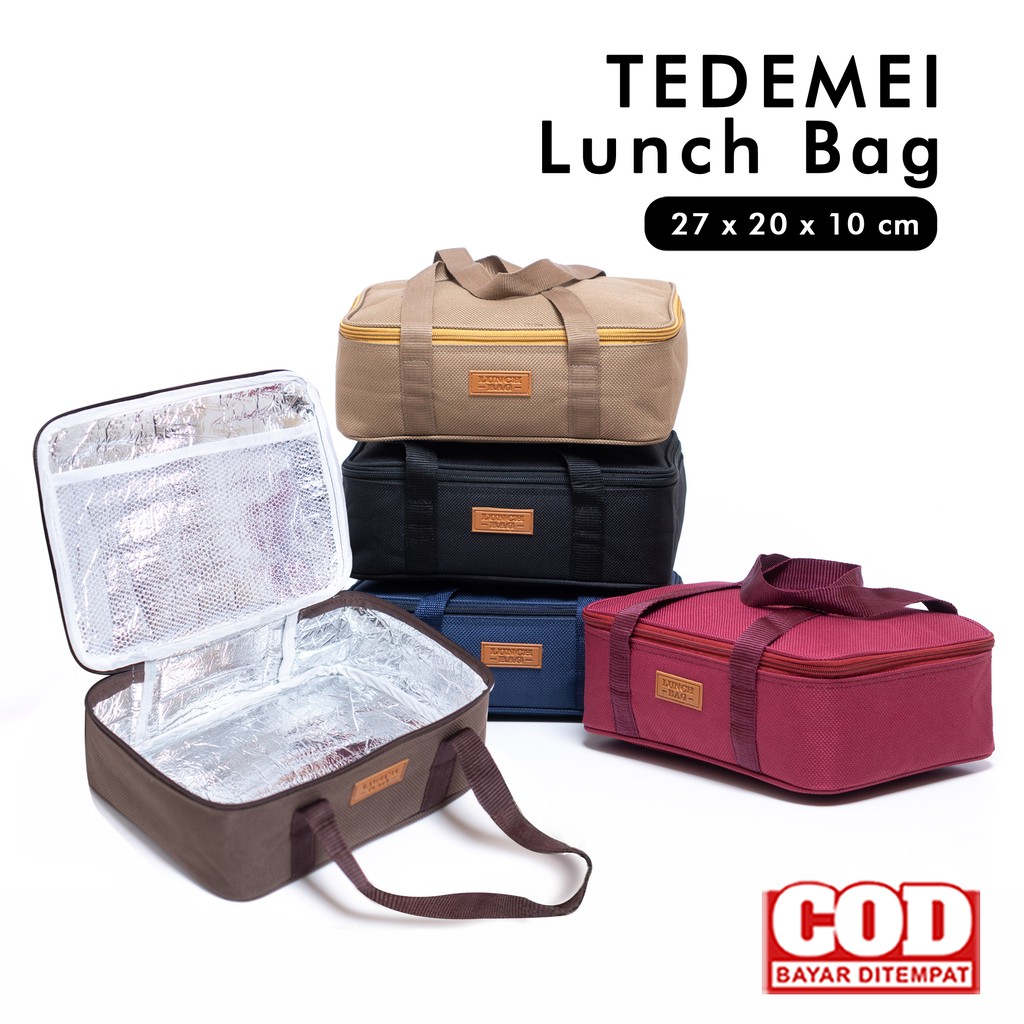Tas bekal TEDEMEI jumbo polos tempat kotak makan ecentio besar lunchbag waterproof cooler bag tenteng aluminium foil