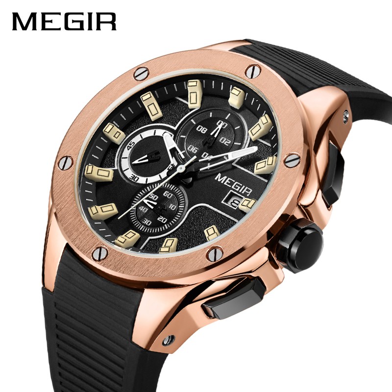 MEGIR 2053 Jam Tangan Pria Analog Chronograph Tali Rubber MGOS
