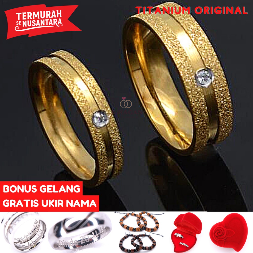 [HIGH QUALITY] Cincin Couple BUCIN R59 Titanium Ukir Nama + Box Cincin Beludru + BONUS Gelang Couple