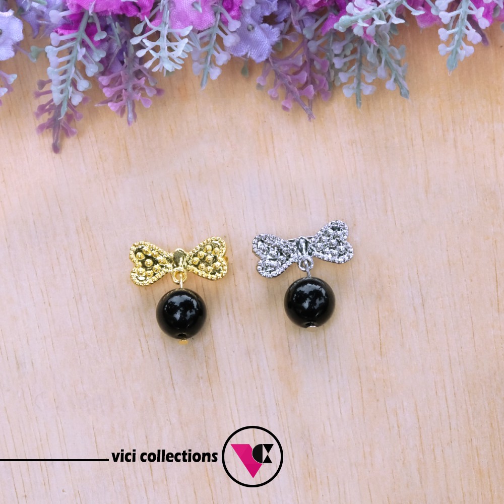 Bros Dagu Kecil Hijab Jilbab Mutiara Hitam Pita Gold Silver Kekinian BK87