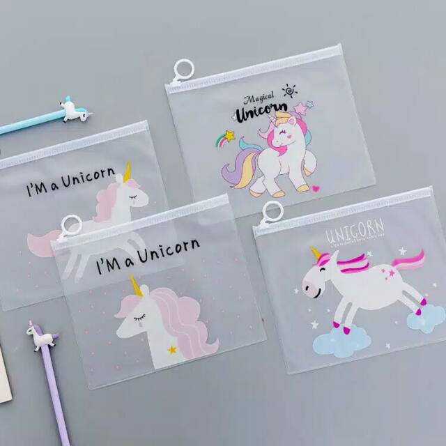 

Tempat pensil case dompet kosmetik transparant unicorn lucu murah import