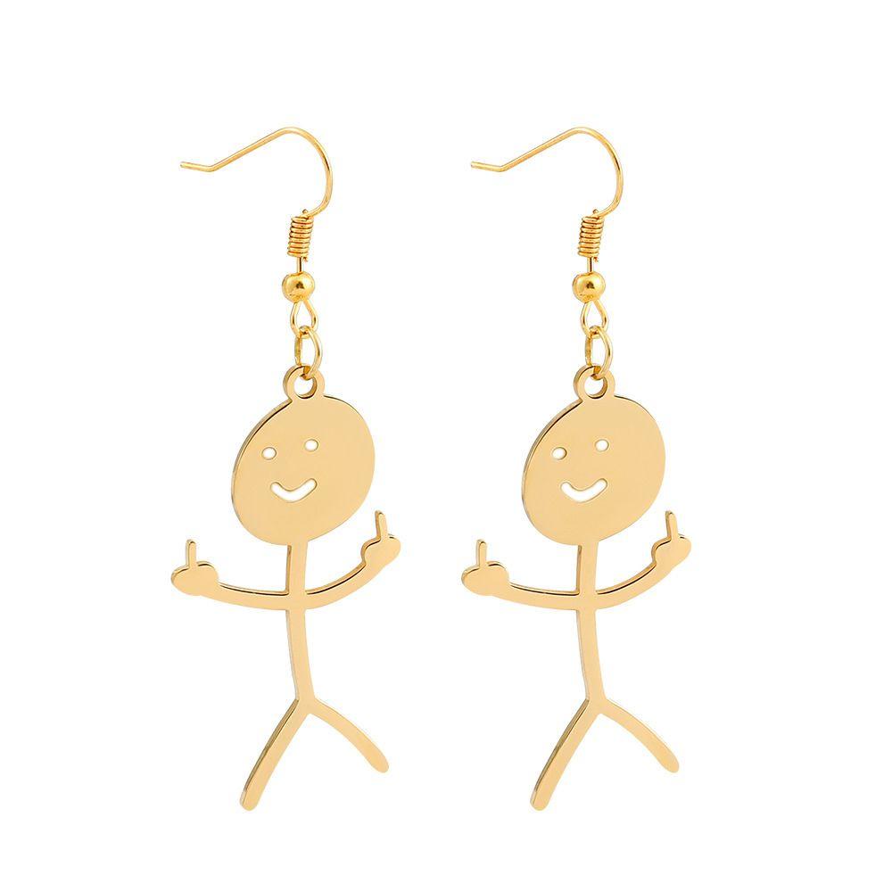 Needway Wanita Drop Earrings Modis Lucu Doodle Kepribadian Logam Stud Earrings