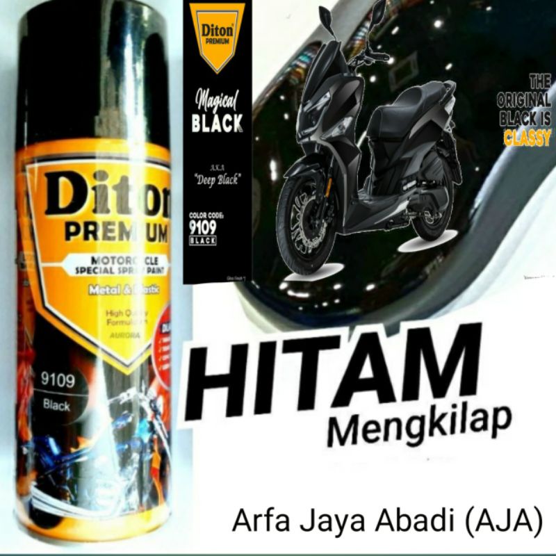 Cat Pilok Pilox Diton Premium Black Glossy 9109 400 CC Hitam Kilap Sepeda Motor Tahan Bensin