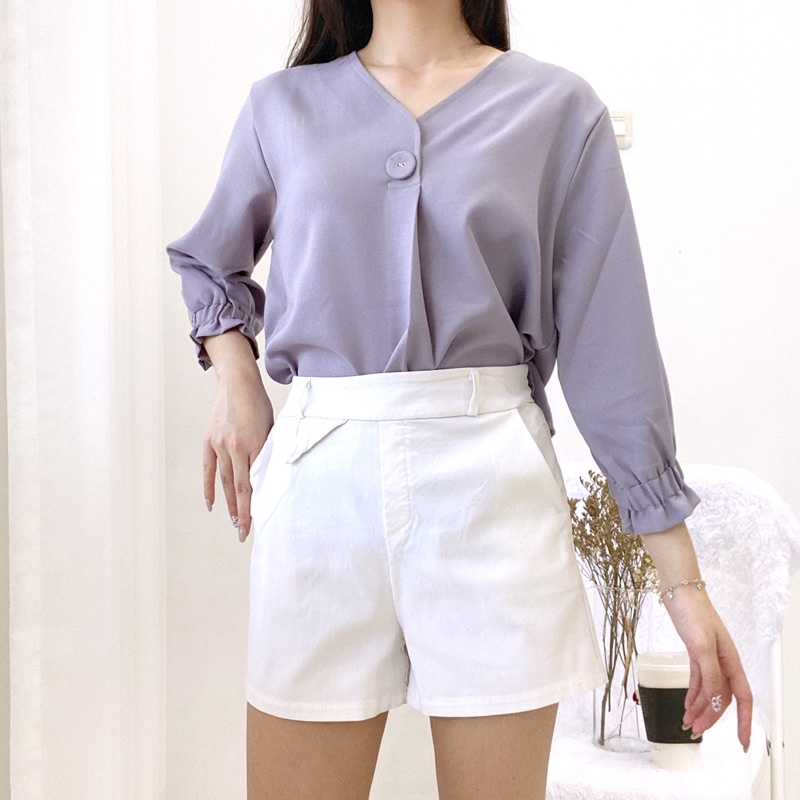 CLEYA Blouse V Neck Button Atasan Wanita Casual 0311 116