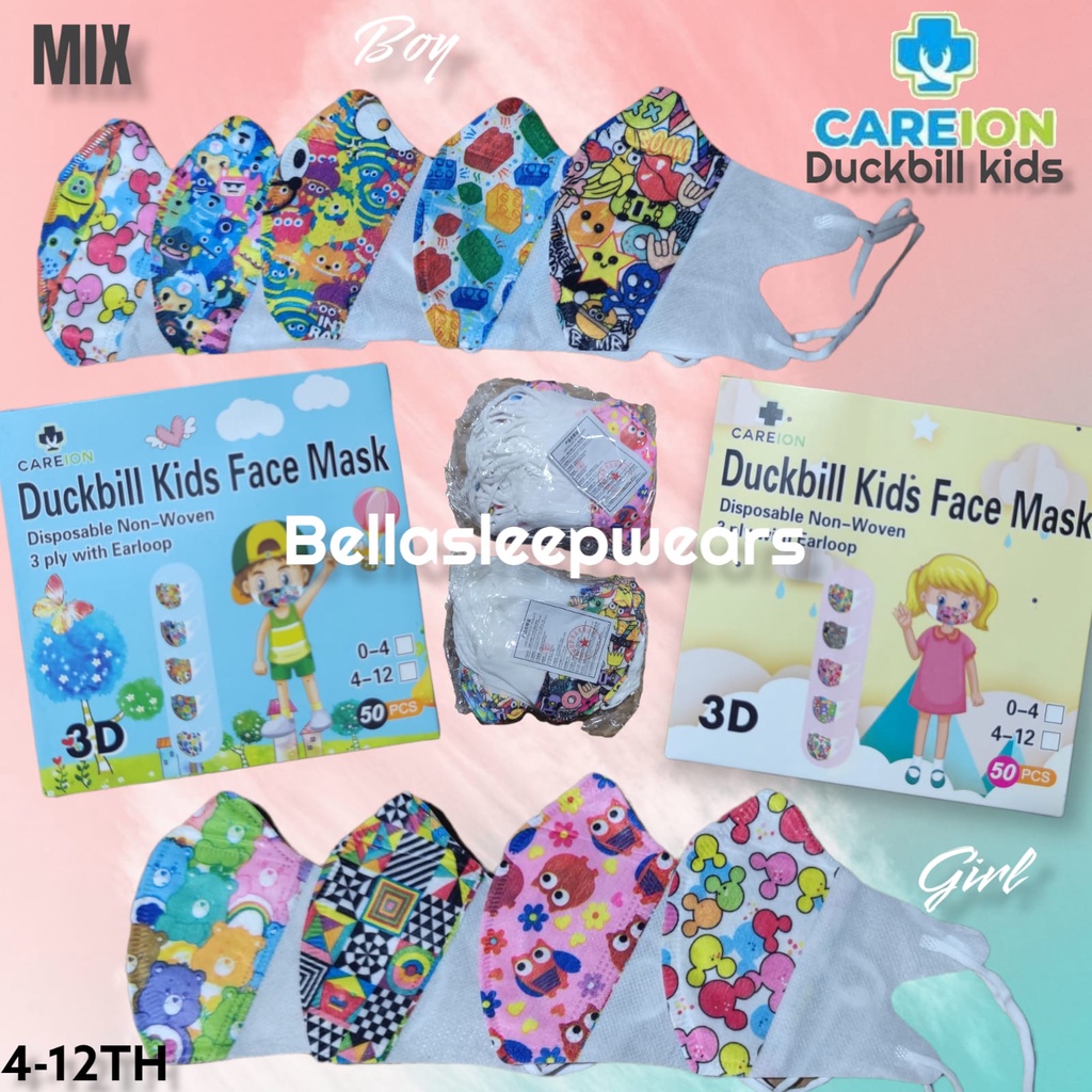 CAREION DUCKBILL ANAK SUPERHERO PRINCESS MOTIF BOX 50 PC - MASKER DUCKBILL KIDS CHILD 3PLY CAREION KEMENKES