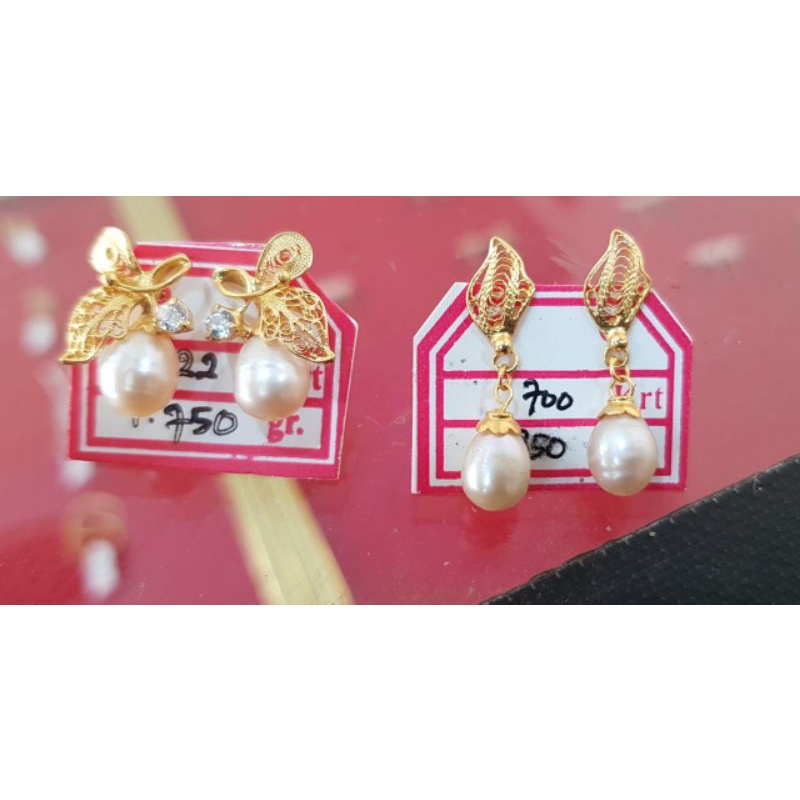 anting emas 22 karat mutiara tawar