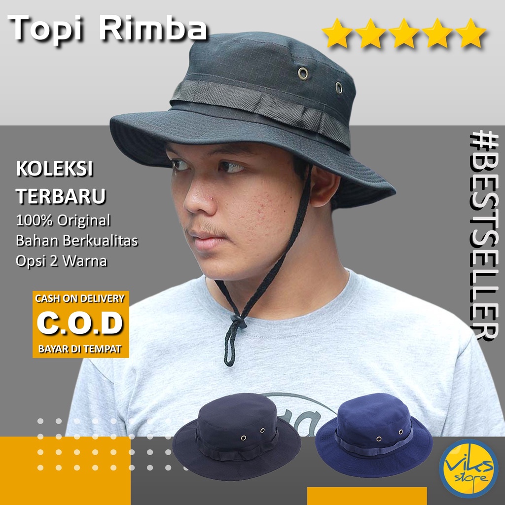 Topi Rimba Bucket Hat Safari Mancing Pancing Adventure Hutan Hiking Naik Gunung Hutan Lokal Original