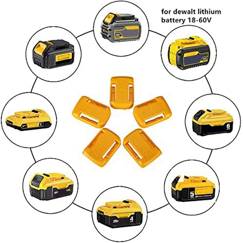 5 Packs Battery Holder Dock Mounts for DeWalt 20V 60V Battery, Wall Panel Shelf Belt Clip Storage Organizer Protector