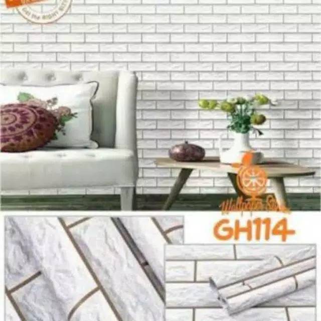 Wallpaper roll 45cmx8m  bata putih Grey import 1 roll