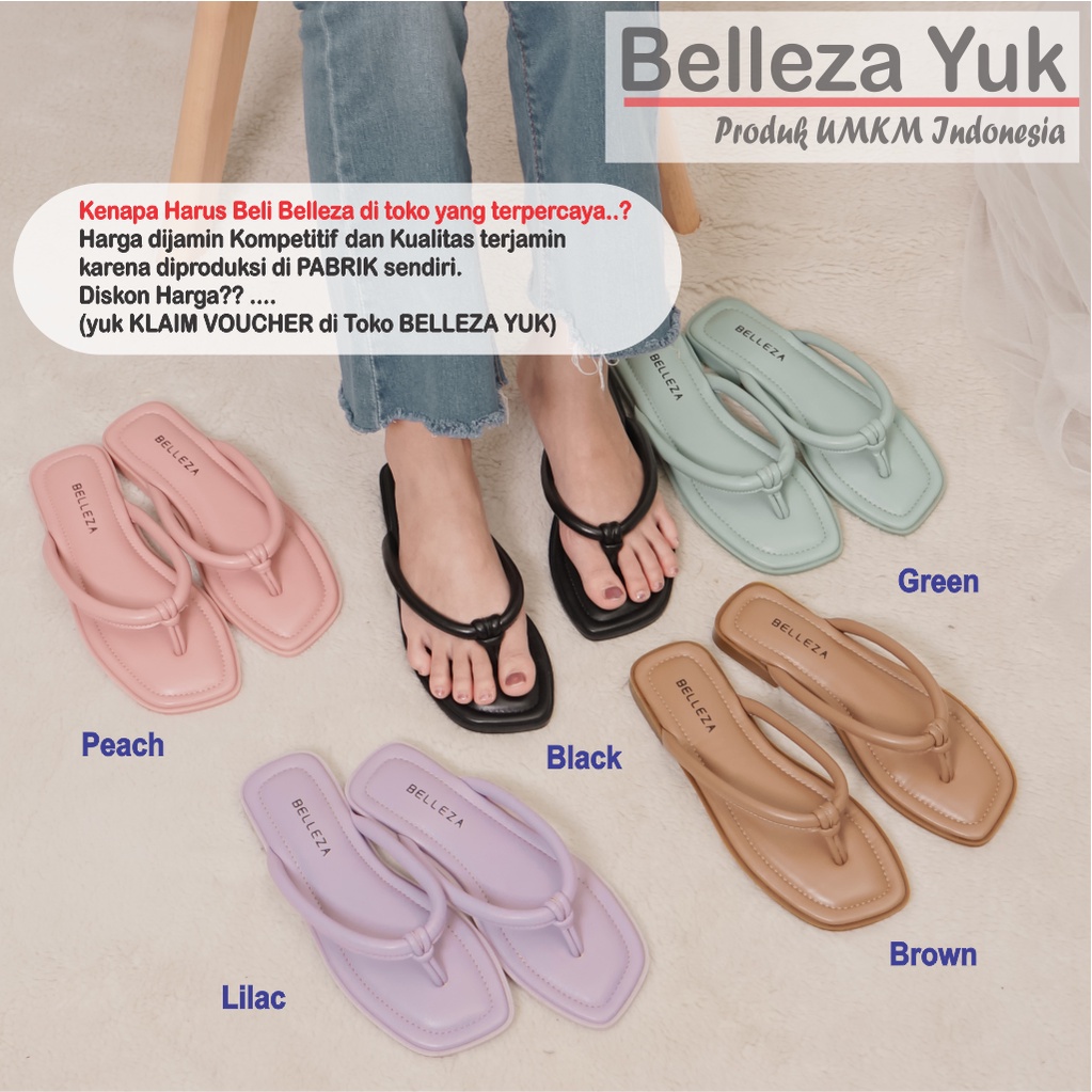 BELLEZA YUK - Sandal Wanita Teplek Jepit BELEZA SONYA Sendal Japit Casual Santai Flat Slip On  Bellezza Tidak Licin Anti Slip Karet Size 36 37 38 39 40 Belezza Warna Green Sage Soft Rumah Premium Original Kasual Terbaru Shoes ORI Mall Official Store