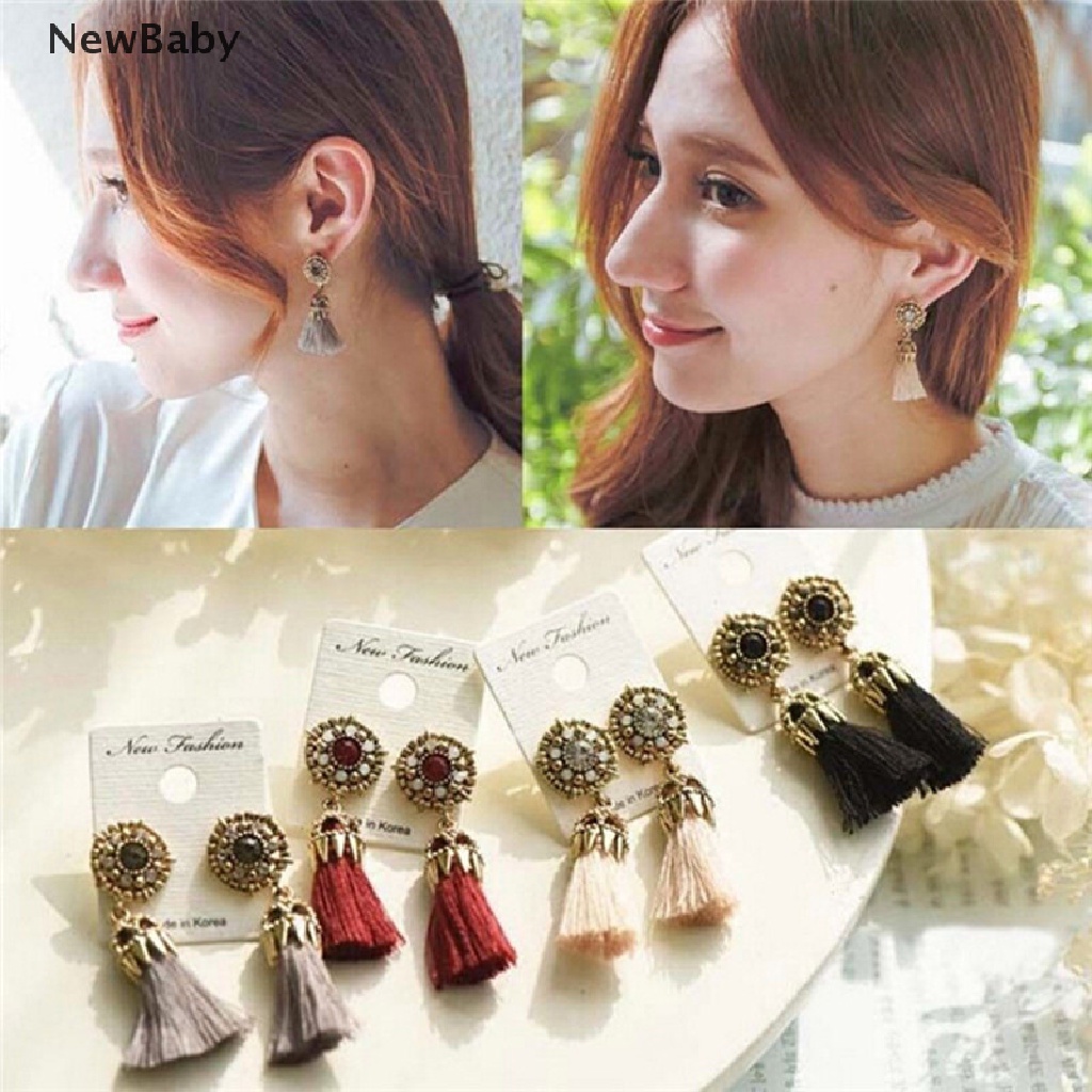 Anting Tusuk Gantung Wanita Desain Rumbai Hias Kristal / Berlian Imitasi Retro Untuk Hadiah