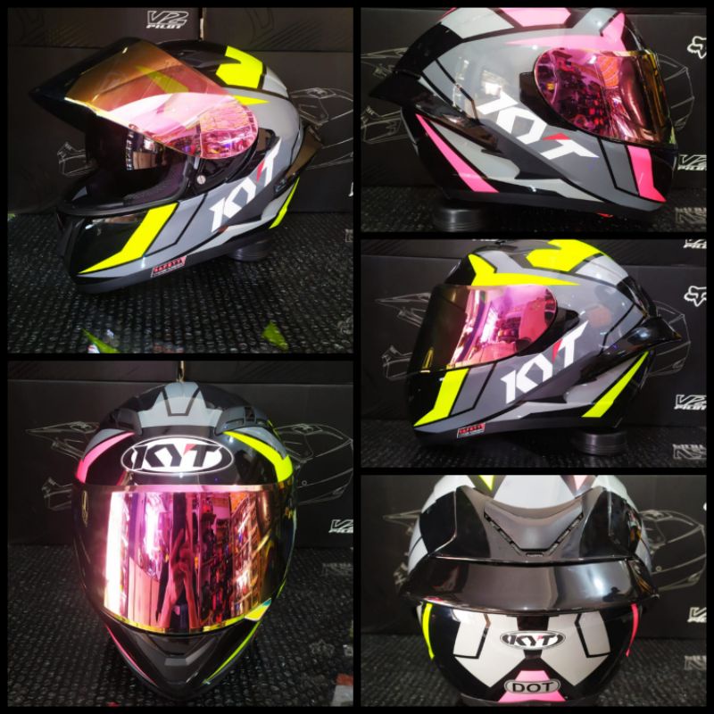 KYT FALCON FR RAID BLACK FUXIA YELLOW FLUO PAKET GANTENG SNI DOT (ongkir termurah 2kg)