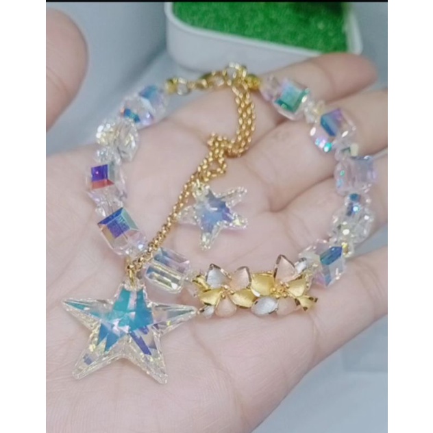 Gelang Swarovski juntai bintang mix emas
