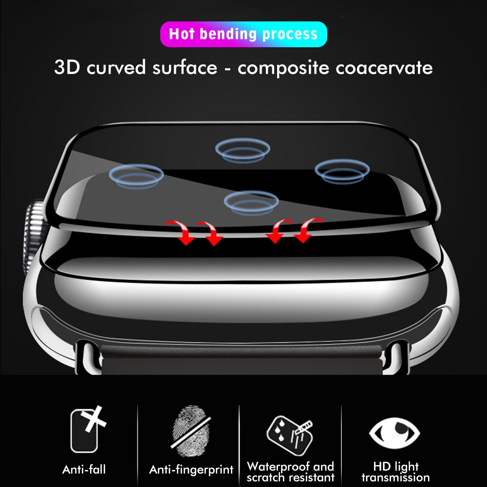 Pelindung Layar Tempered Glass 3d Curved Edge 40mm 44mm 38mm 42mm Untuk Apple Watch 4 2 1 3 5