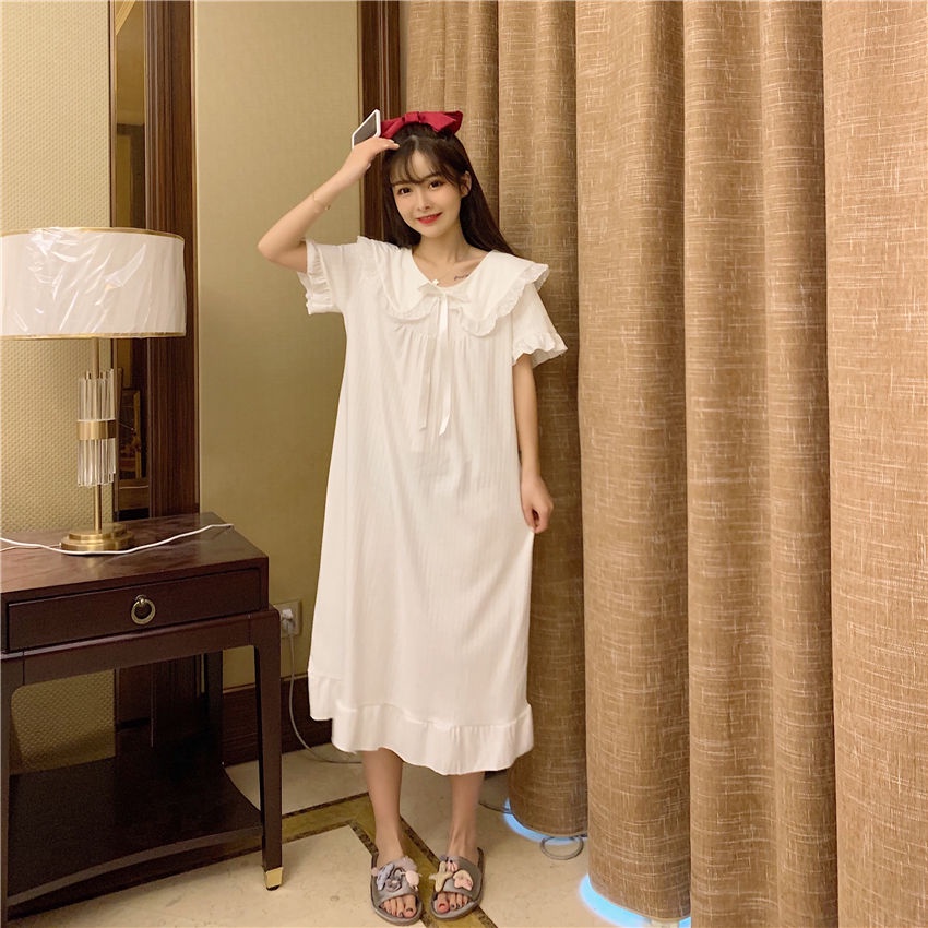 BAJU TIDUR WANITA PIYAMA WANITA BAJU TIDUR PIYAMA BAJU TIDUR WANITA MURAH PAKAIAN TIDUR ROK TIDUR BAJU TIDUR WANITA DASTER CORRINE PAJAMAS DRESS-Putih