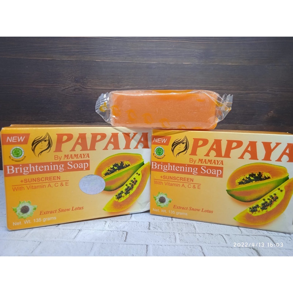 Sabun Papaya By Mamaya Original 135gr Sabun Brightening Soap + Sunscreen Extract Snow Lotus Asli Original Mencerahkan dan Melembabkan Kulit Wajah