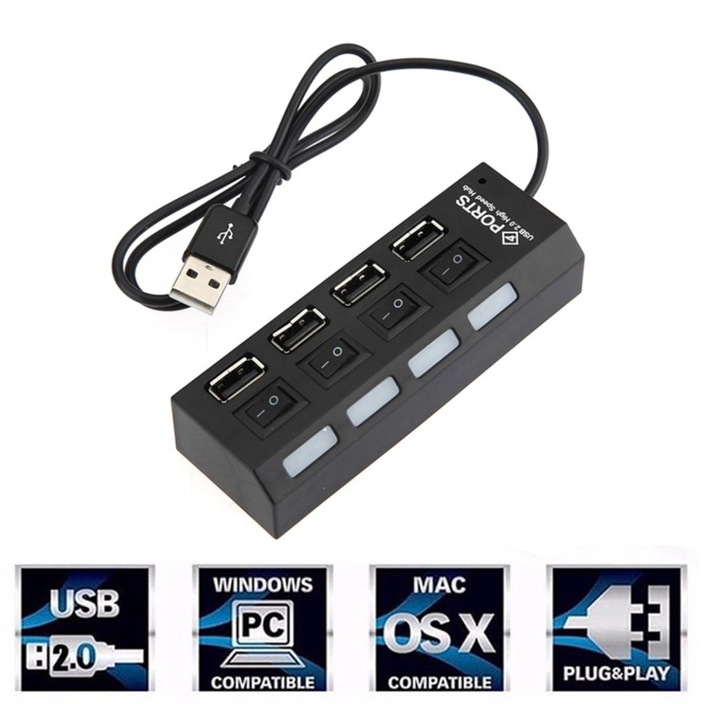 USB 2.0 HUB 4 Port Switch On/Off Lampu LED 4-Port USB-2.0