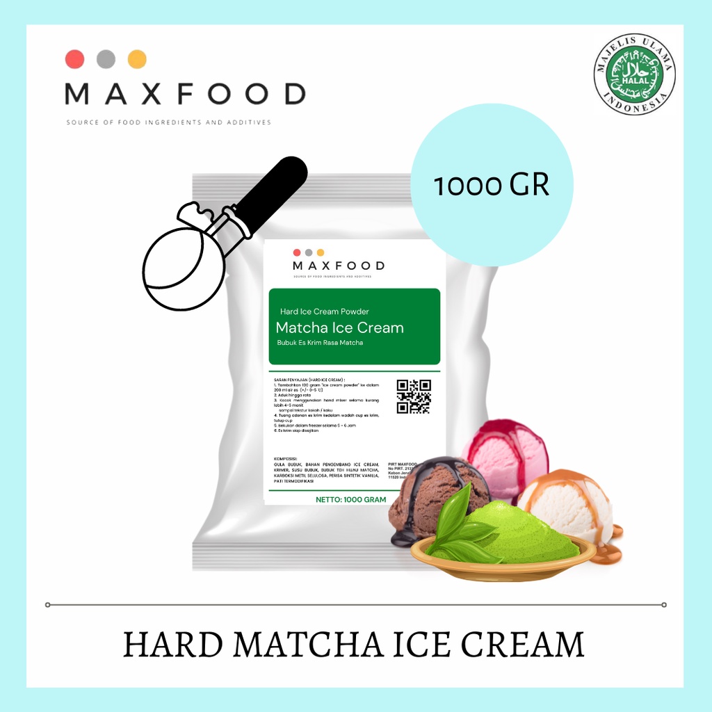 

MAXFOOD - Hard Matcha Ice Cream / Bubuk Es Krim Rasa Green Tea Matcha 1 Kg