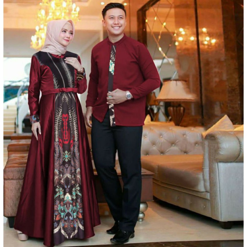 PCS CP MALIKA BATIK PAKAIAN COUPLE PASANGAN KEMEJA DAN GAMIS MAXY CT