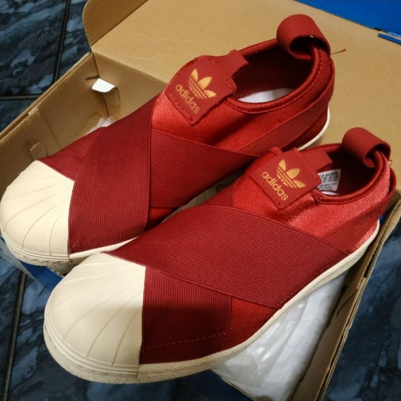 ADIDAS SUPERSTAR SLIP ON RED MAROON SIZE 38 SECOND