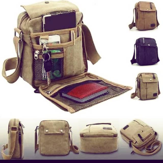 tas selempang kanvas pria sling bag