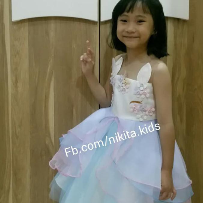 Dress Unicorn Import - 2-3 tahun, Biru Muda