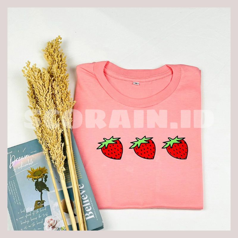 STRAWBERRY PINK T-SHIRT | KAOS LUCU ANAK GAMBAR STOBERI | KAOS LUCU CEWE COUPLE KAOS OVERSIZE MURAH WANITA PEREMPUAN KEKINIAN