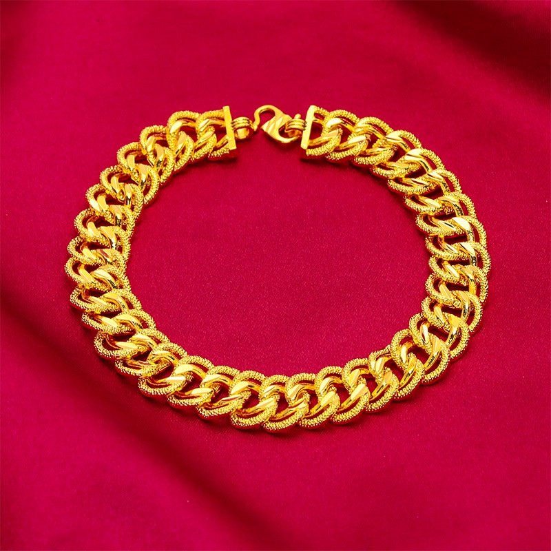 Gelang Rantai Model Twist Lapis Emas Asli Kadar 375 Ukuran 15mm Gaya Klasik Untuk Pria