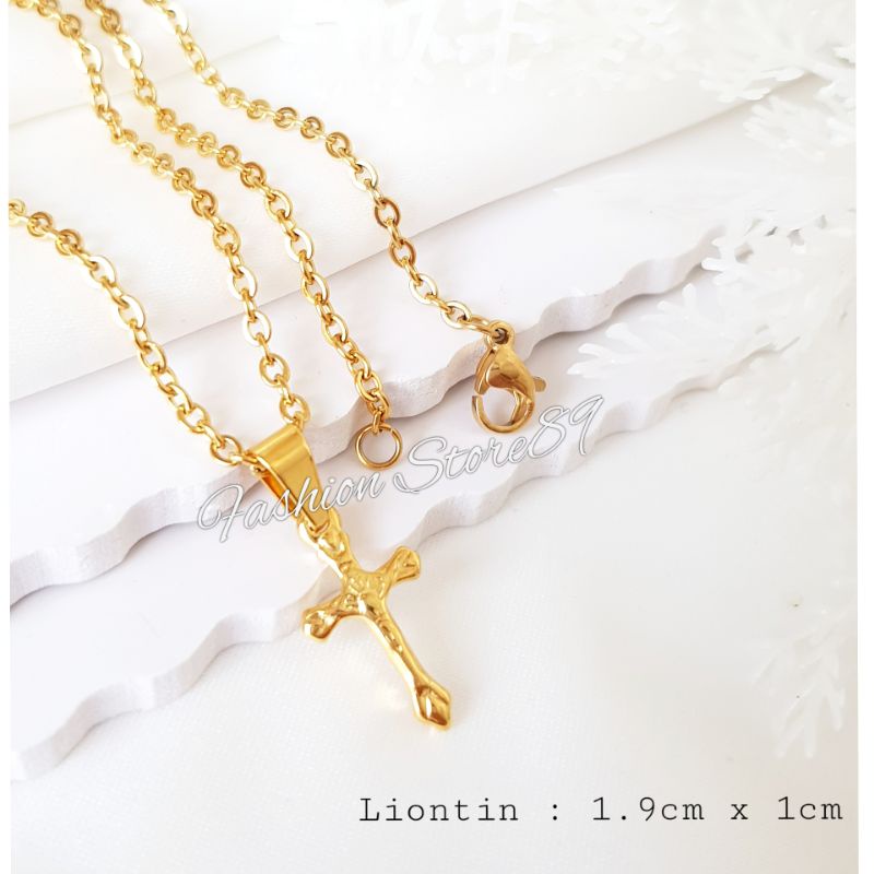 kalung Titanium Salib Gold Kalung Liotnin salib jesus rohani impor titanium gold antikarat