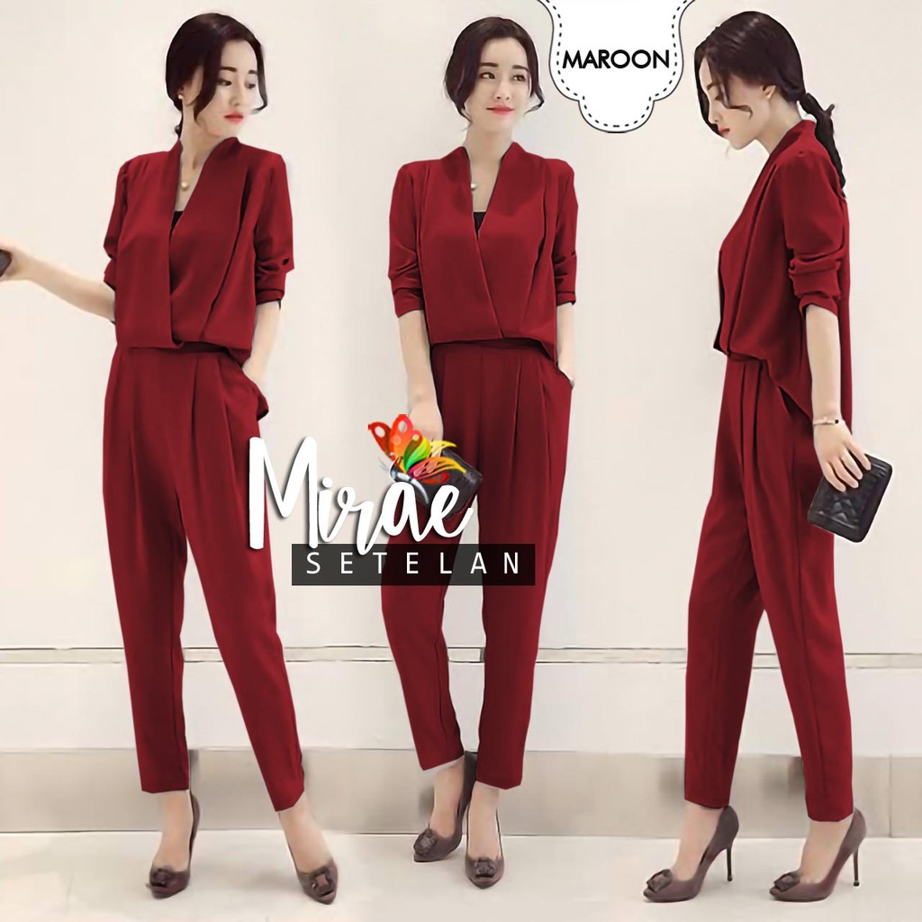 ST MIRAE / SETELAN BAJU KANTOR WANITA KOREAN STYLE/ SETELAN MIRAE MOSCREPE / 2IN1 / SETELAN TERBARU