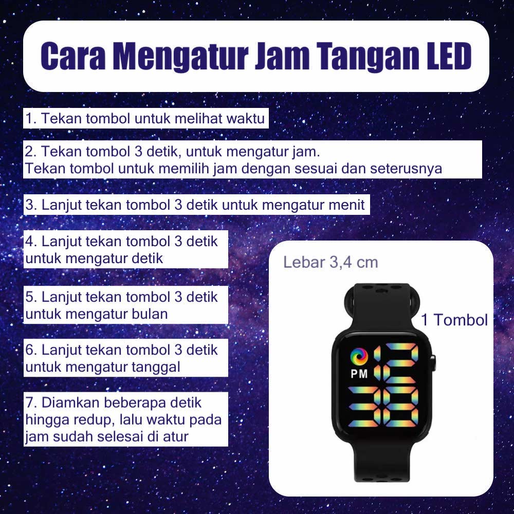 LED Watch [ Merah ]  Water Resistant - Jam Tangan Digital Pria &amp; Wanita Strap Rubber LED_8050