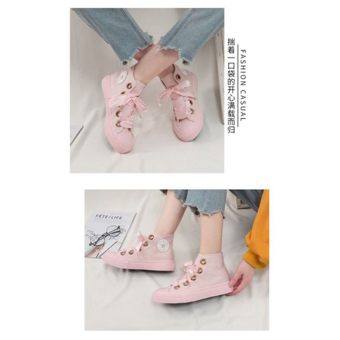 IDEALIFESHOES Sneaker cewek Sepatu Wanita Kanvas Pita Santin Hightop Import Casul Shoes Casual Korea Style Kekinian PITA
