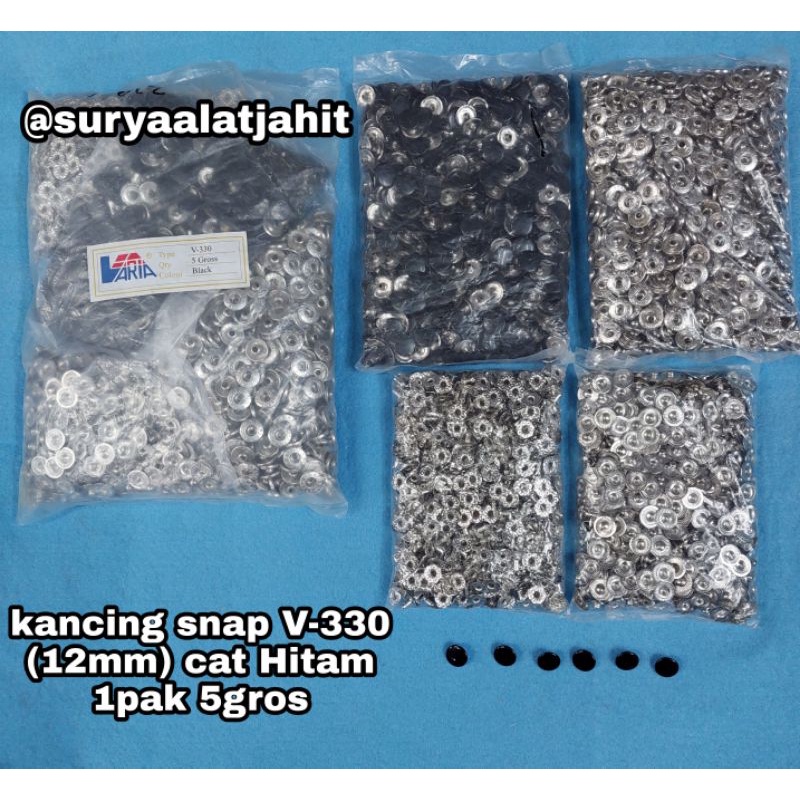 kancing jepret V-330 (12.5mm) Cat hitam 1pak@5grs rp.143.500/5gros