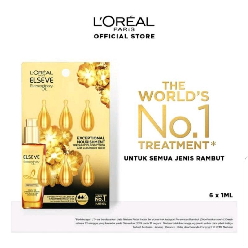 Loreal Elseve Extraordinary Oil Hair Treatment Minyak Rambut Vitamin Rambut Ampul 6 x 1 ml