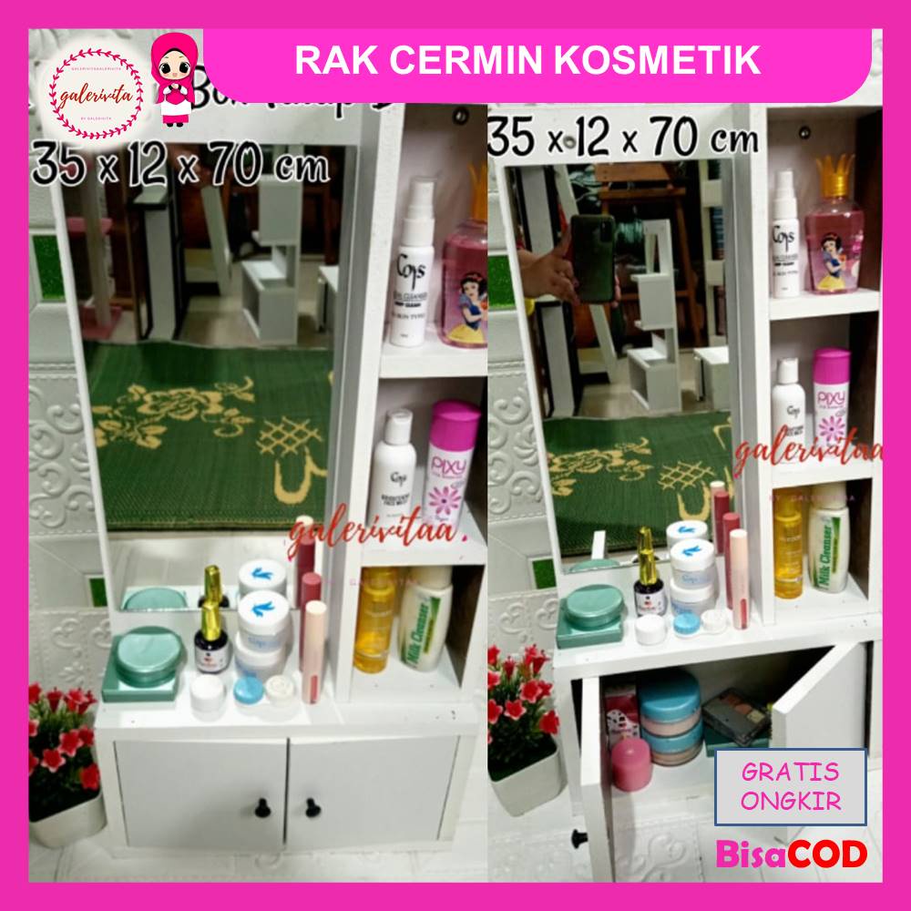 Rak Gantung Kosmetik / Rak Kaca Kosmetik / Rak Make Up Kaca Kode D