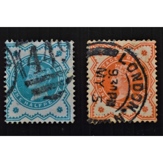 

Cuci Gudang Awal Tahun GREAT BRITAIN - OLD VICTORIA STAMPS ONE & HALF PENNY - 2 PCS . Cuci Gudang Awal Tahun
