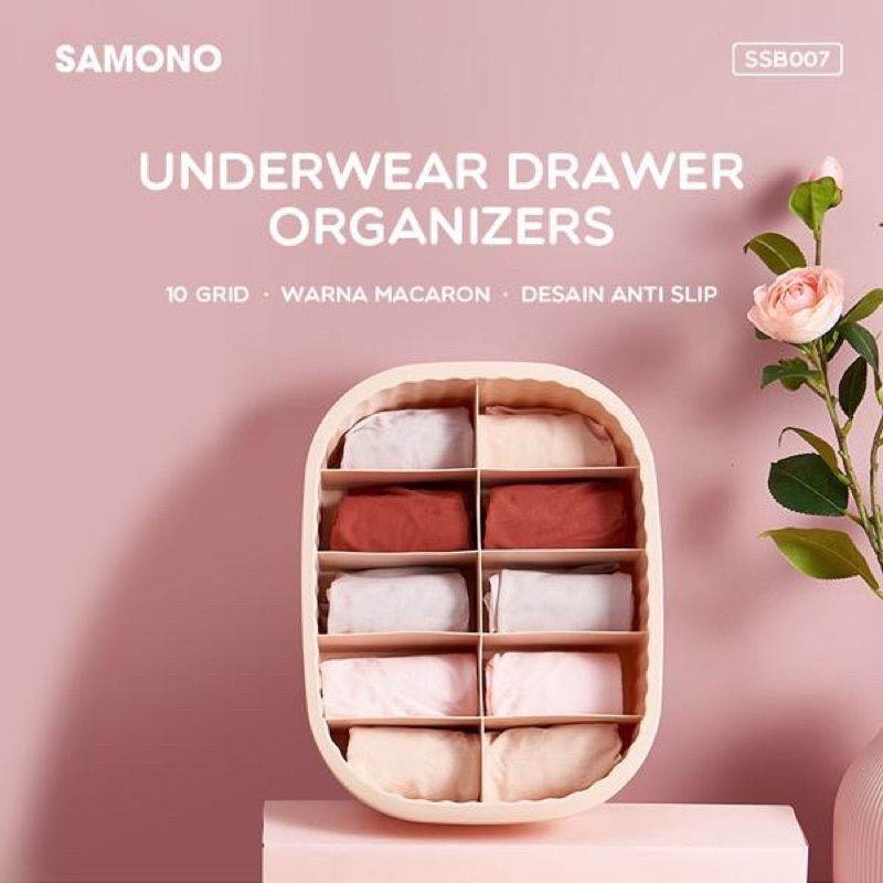 SAMONO SSB007 10 Sekat Box Kotak Penyimapanan Underwear dengan Tutup Tempat Organizer Storage Box