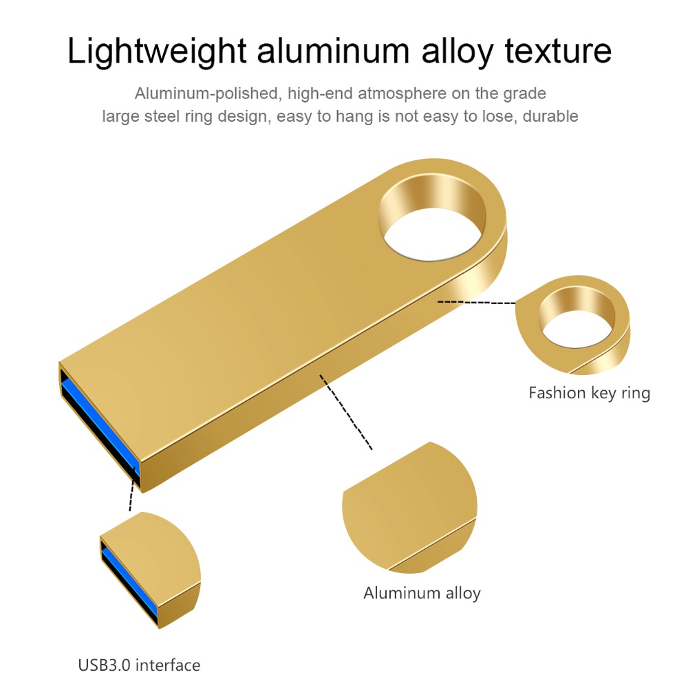 Flash Disk USB 3.0 Kapasitas 2TB 1TB Bahan Metal Anti Air Untuk Tablet / PC