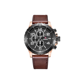 Jam Tangan Pria Expedition E 6778 MC LBRBA Chronograph Hitam Kulit Cokelat 48mm