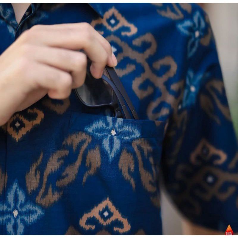 FURIOSA BATIK SONGKET BIRU KEMEJA Batik Pria Lengan Panjang ukuran M L XL XXL