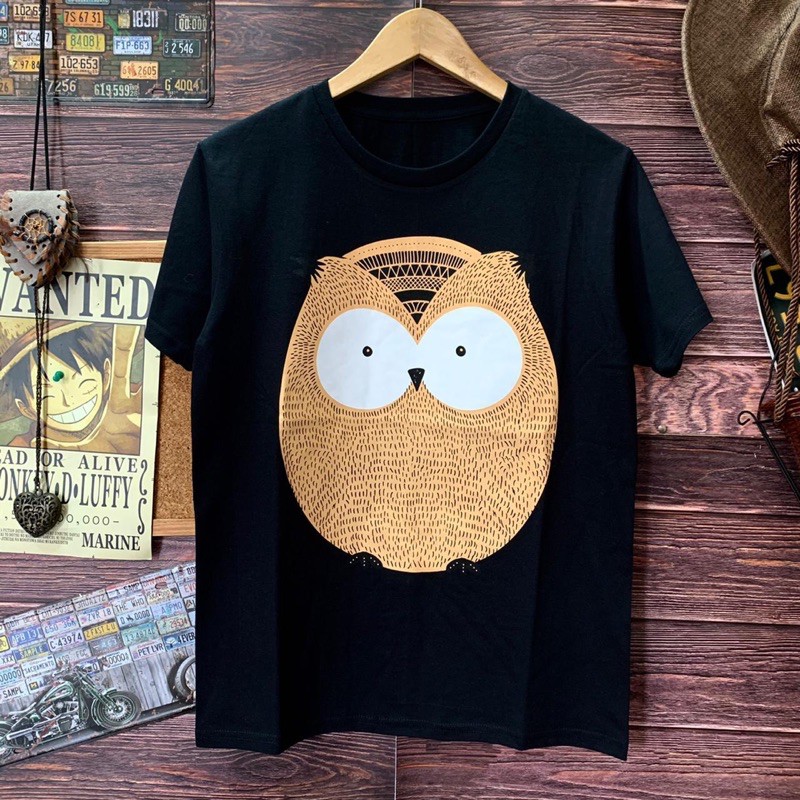 Kaos pria owl ndutty warna hitam putih size M L xL kaos distro