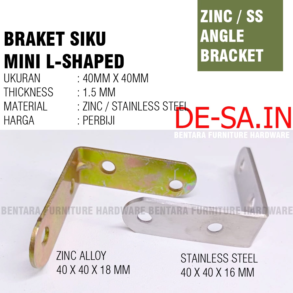 40 MM Siku Stainless Steel / Zinc Plate Braket Siku Mini 40 x 40 MM - L-Shaped Angle Bracket Fastener