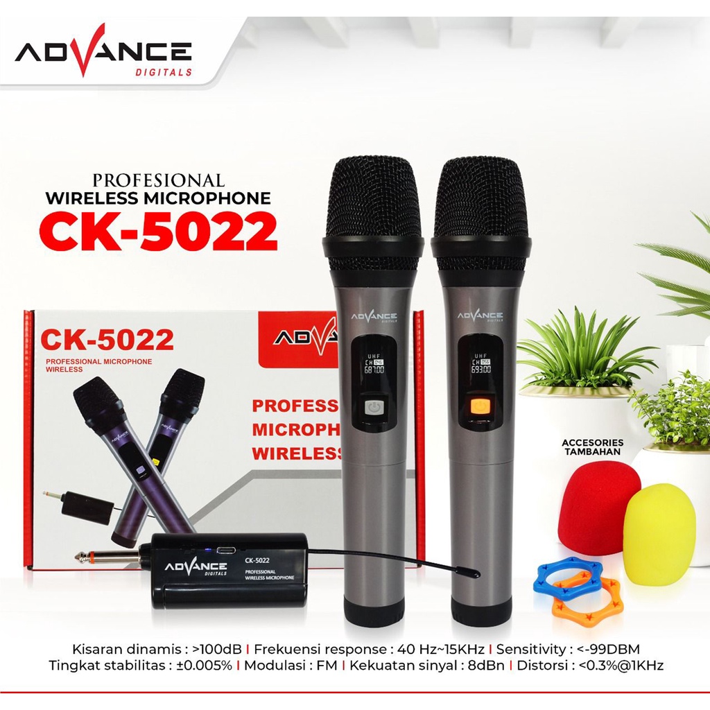 Advance CK 5022 Mic UHF Karaoke Wireless 2 Pcs Gratis Kain Cover