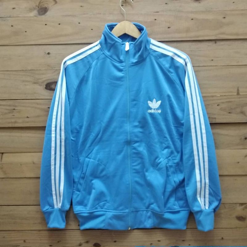 Jaket tracktop adidas biru list putih