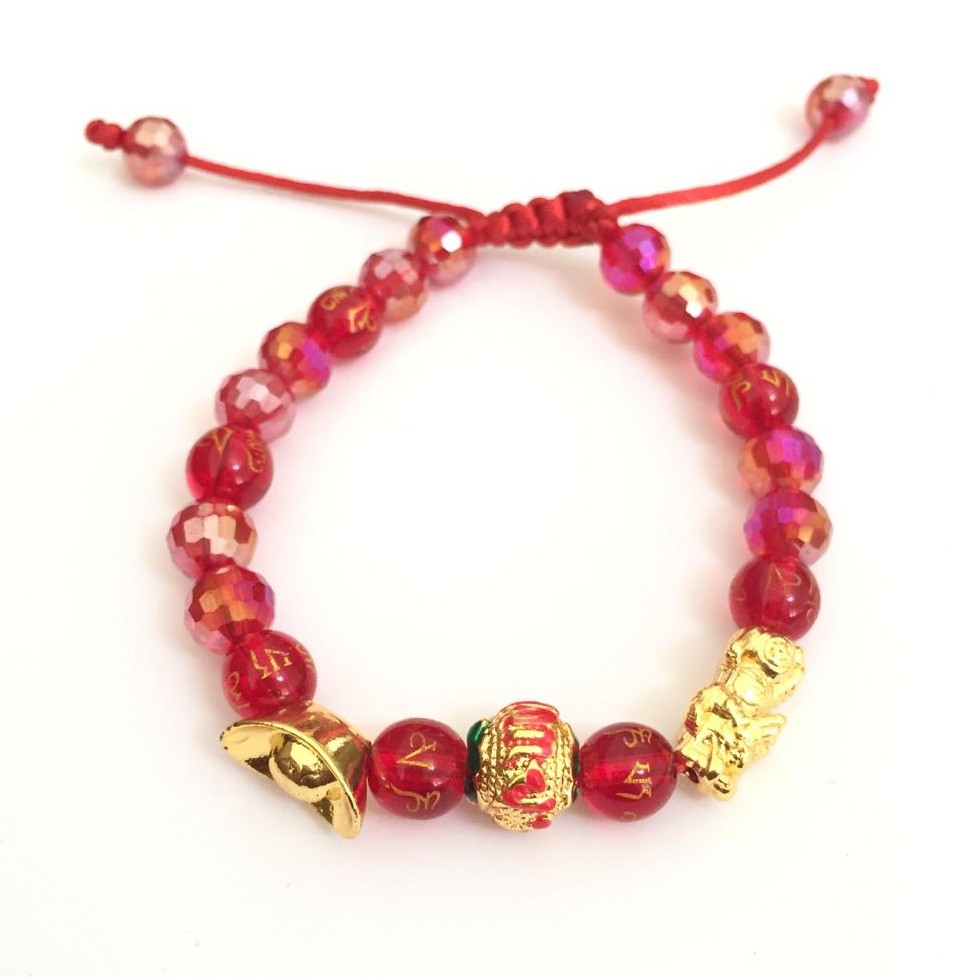 Gelang tempat koin cina naga emas batu merah imlek