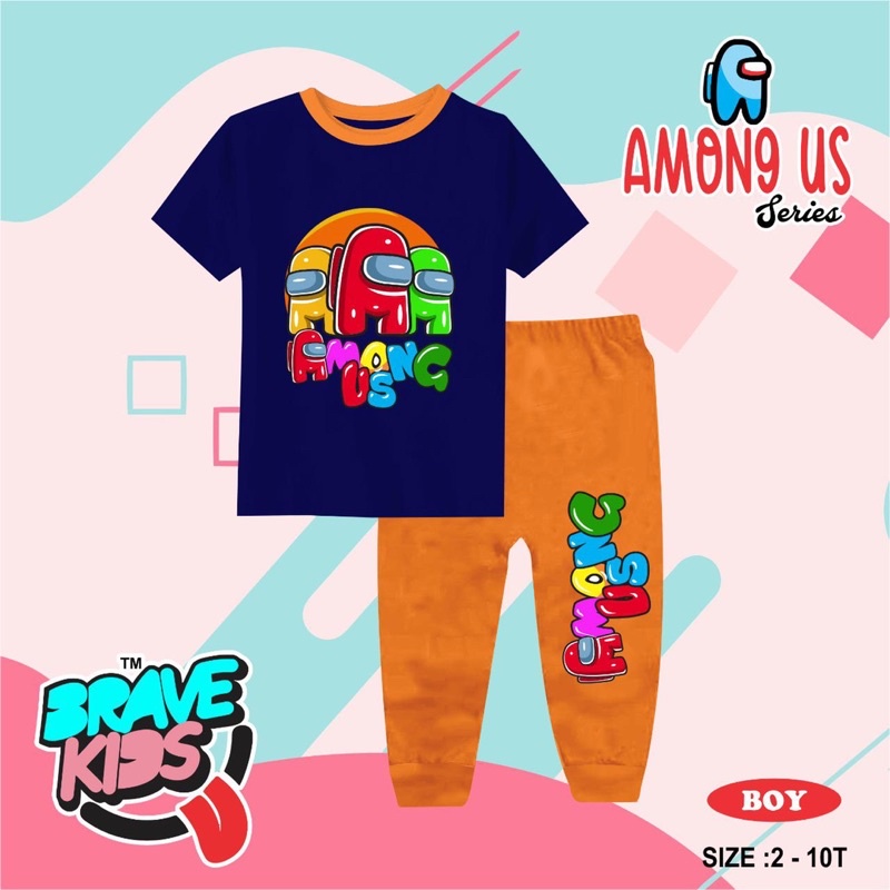 Setelan Anak Brave Kids Anak Laki Laki Perempuan - Set Celana Panjang Lengan Pendek - Pajamas Cewek Cowok - Baju Tidur Usia 2 4 6 8 10 Tahun